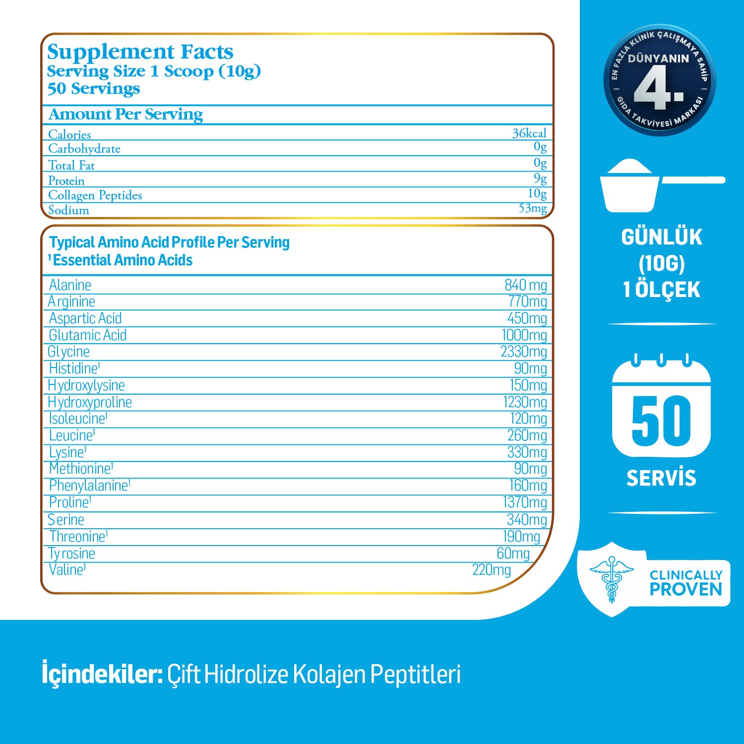Kiperin Collagen Classic (500gr) %100 Saf ve Doğal Yüksek Biyoaktif Çift Hidrolize Kolajen Peptitleri içeren Takviye Edici Gıda