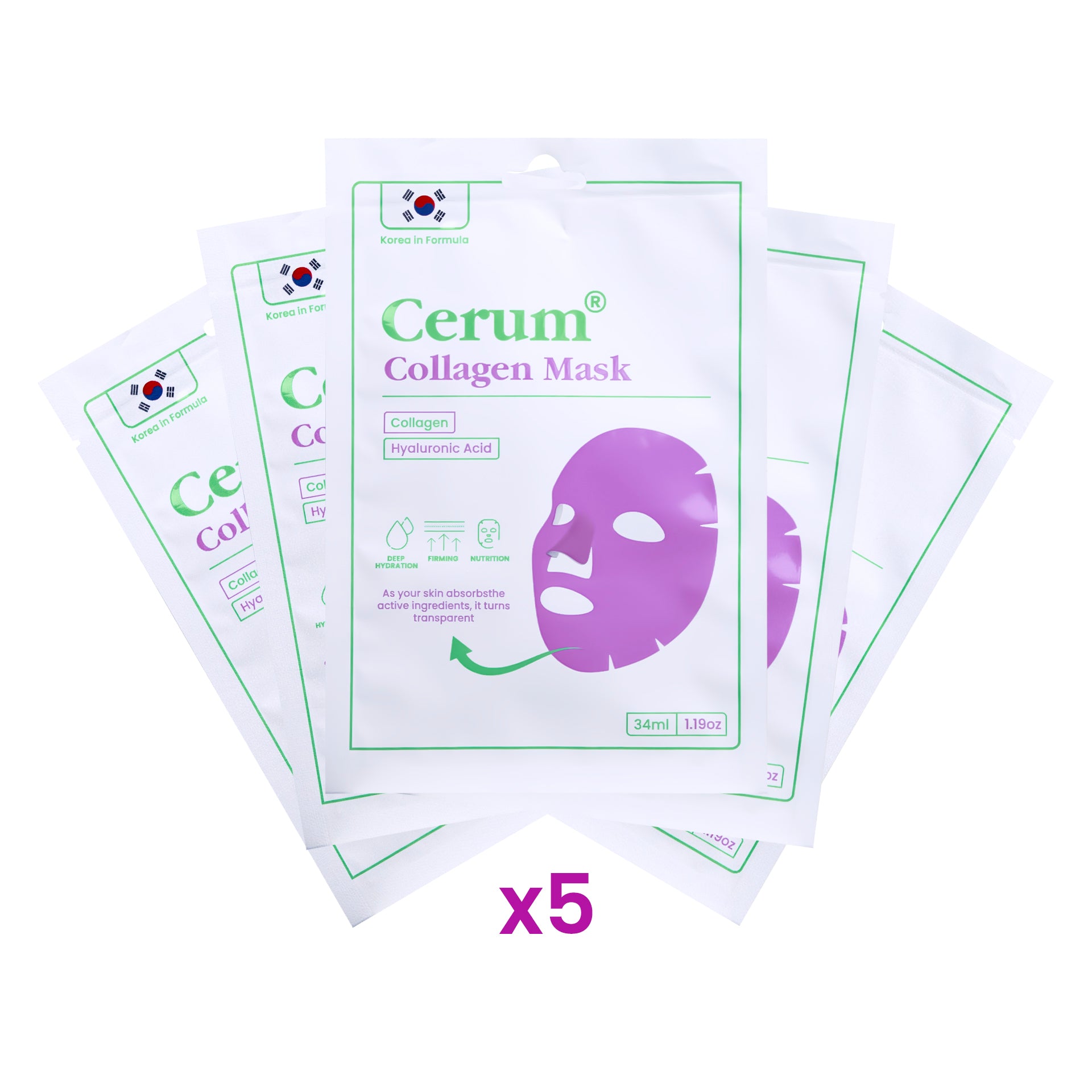 Yüzde Eriyen Kolajen Maskesi | Kolajen - Hyaluronik Asit - Probiyotik | Canlandırıcı | 5 ADET