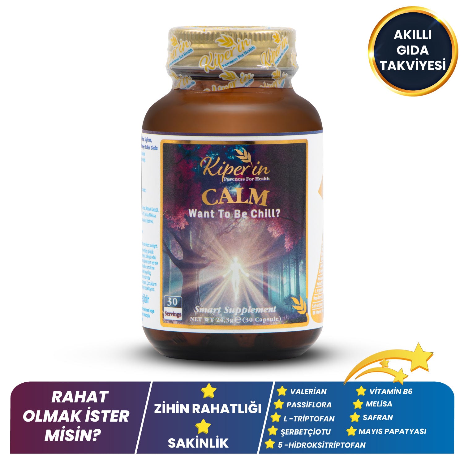 Calm ''Relax'' Passiflora, Safran, 5-HTP, Valerian, ... 9 İçerik (30 Günlük) | Akıllı Gıda Takviyesi