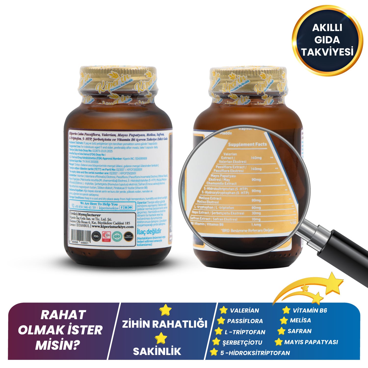 Calm ''Relax'' Passiflora, Safran, 5-HTP, Valerian, ... 9 İçerik (30 Günlük) | Akıllı Gıda Takviyesi