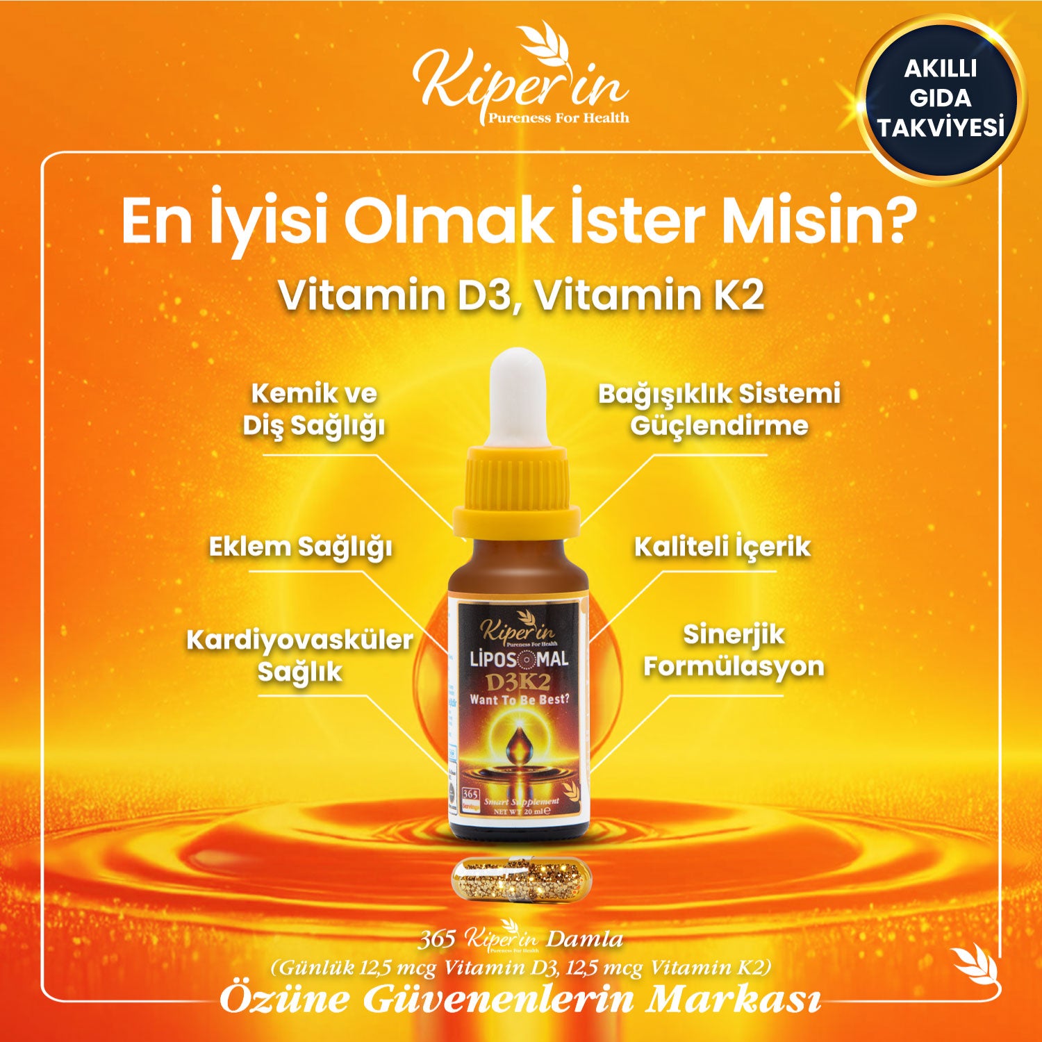 Lipozomal D3 K2 Vitaminleri (MK4 ve MK7) & Çok Yüksek Biyoaktif (365 Günlük) | Akıllı Gıda Takviyesi