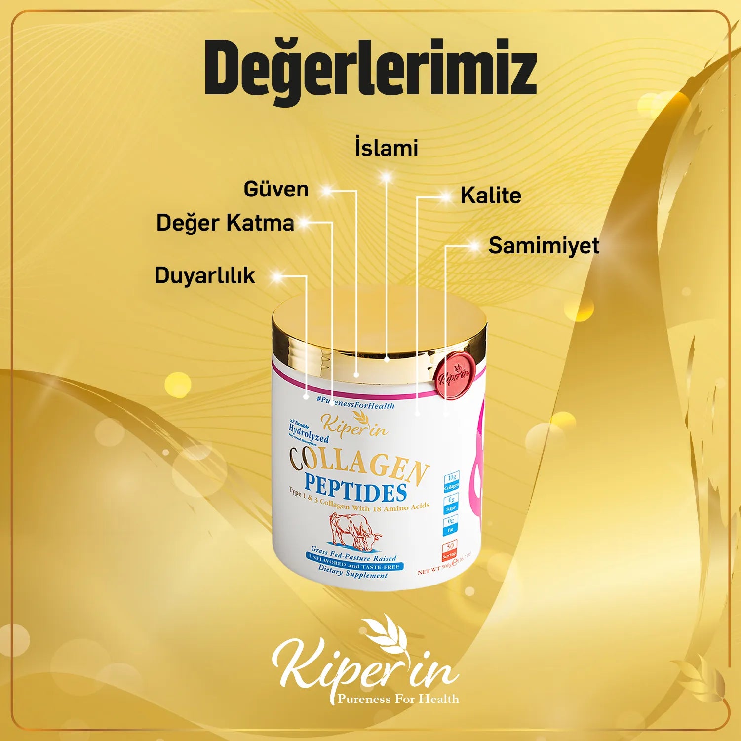 Kiperin Collagen Classic (500gr) %100 Saf ve Doğal Yüksek Biyoaktif Çift Hidrolize Kolajen Peptitleri içeren Takviye Edici Gıda