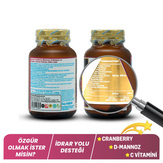 Kiperin Cranberry, D-Mannoz, C Vitamin - İdrar Yolu Sağlığı (60Kapsül & 1400mg) | Akıllı Gıda Takviyesi