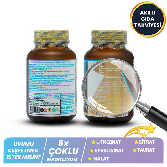 Kiperin 5x Çoklu Magnezyum (Taurat, Bisglisinat, Malat, Sitrat, L-Treonat) 60 Kapsül | Akıllı Gıda Takviyesi