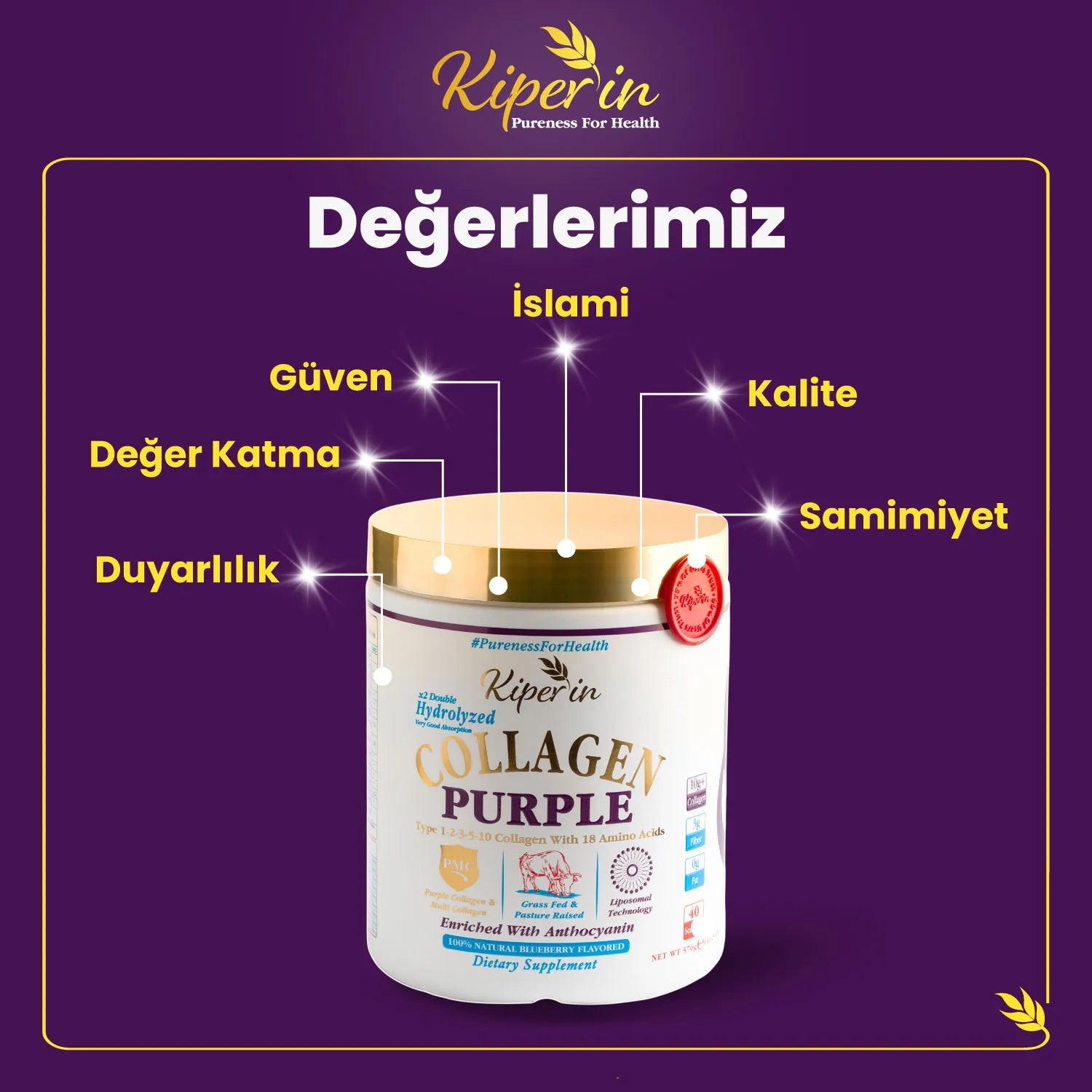 Kiperin Purple Collagen (576gr) %100 Saf ve Doğal Mor & Çoklu Kolajen Peptitleri içeren Lipozomal Teknoloji Takviye Edici Gıda