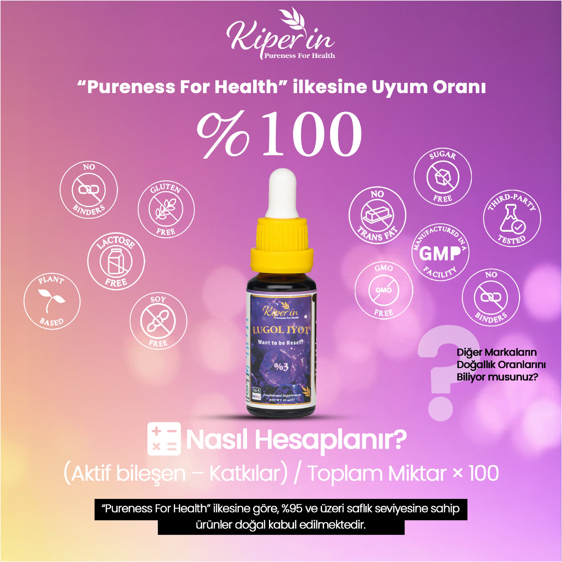 Kiperin Lugol İyot | %3 İyot & %6 Potasyum İyodür | Kaliteli İçerik | Pureness For Health İlkesi | 365 Damla