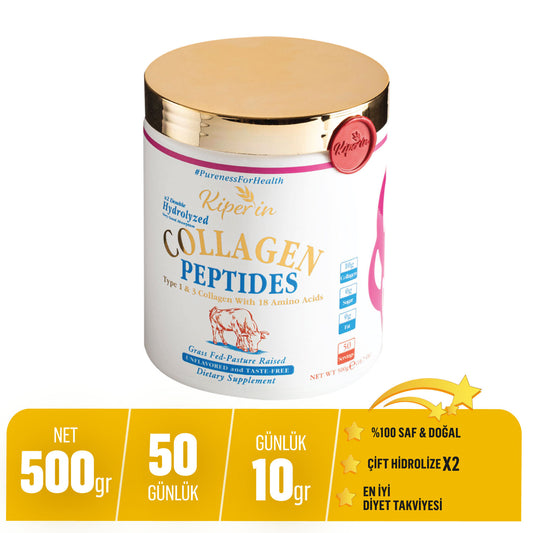 Kiperin Collagen Classic (500gr) %100 Saf ve Doğal Yüksek Biyoaktif Çift Hidrolize Kolajen Peptitleri içeren Takviye Edici Gıda
