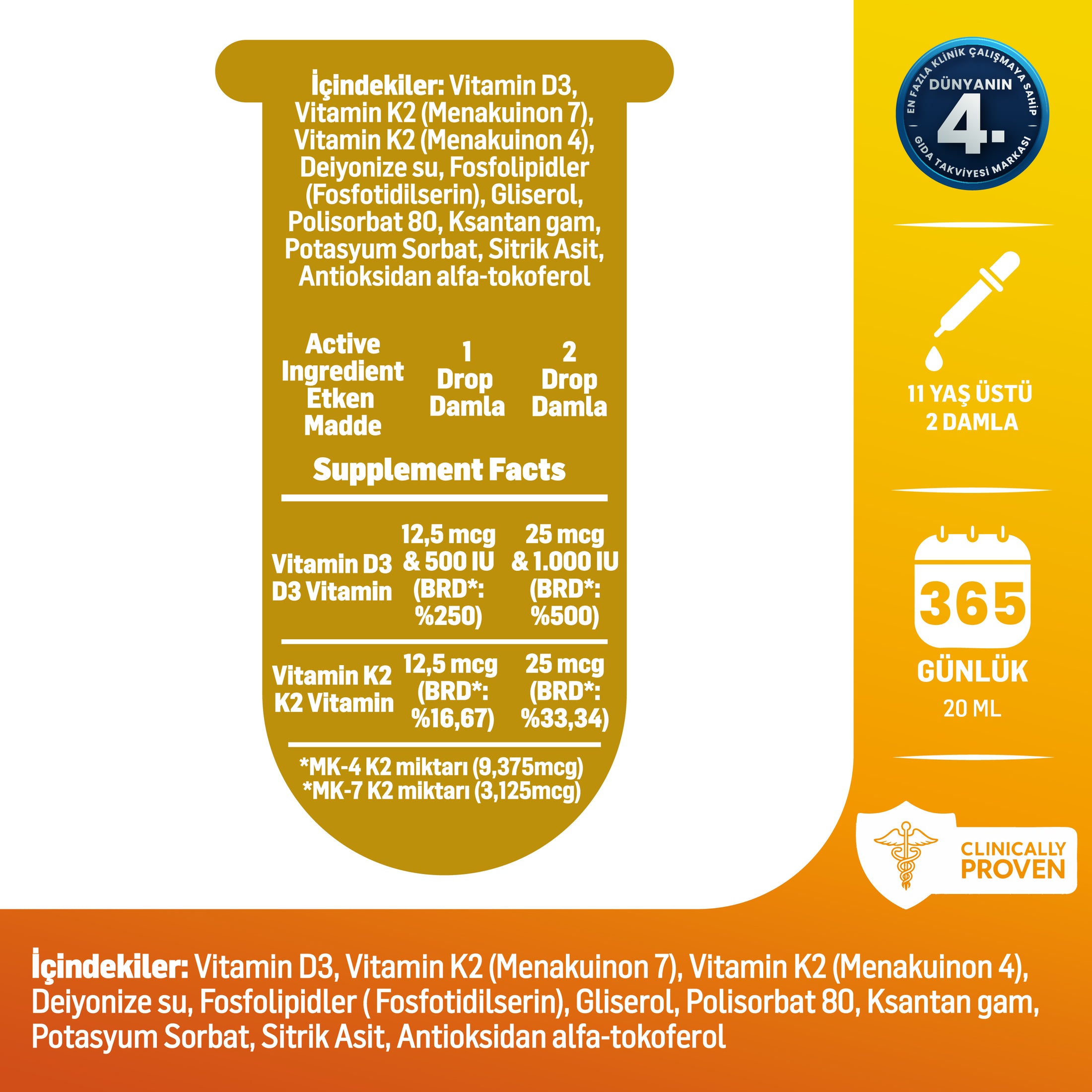 Kiperin Lipozomal D3 K2 Vitaminleri (MK4 ve MK7) & Çok Yüksek Biyoaktif (365 Günlük)