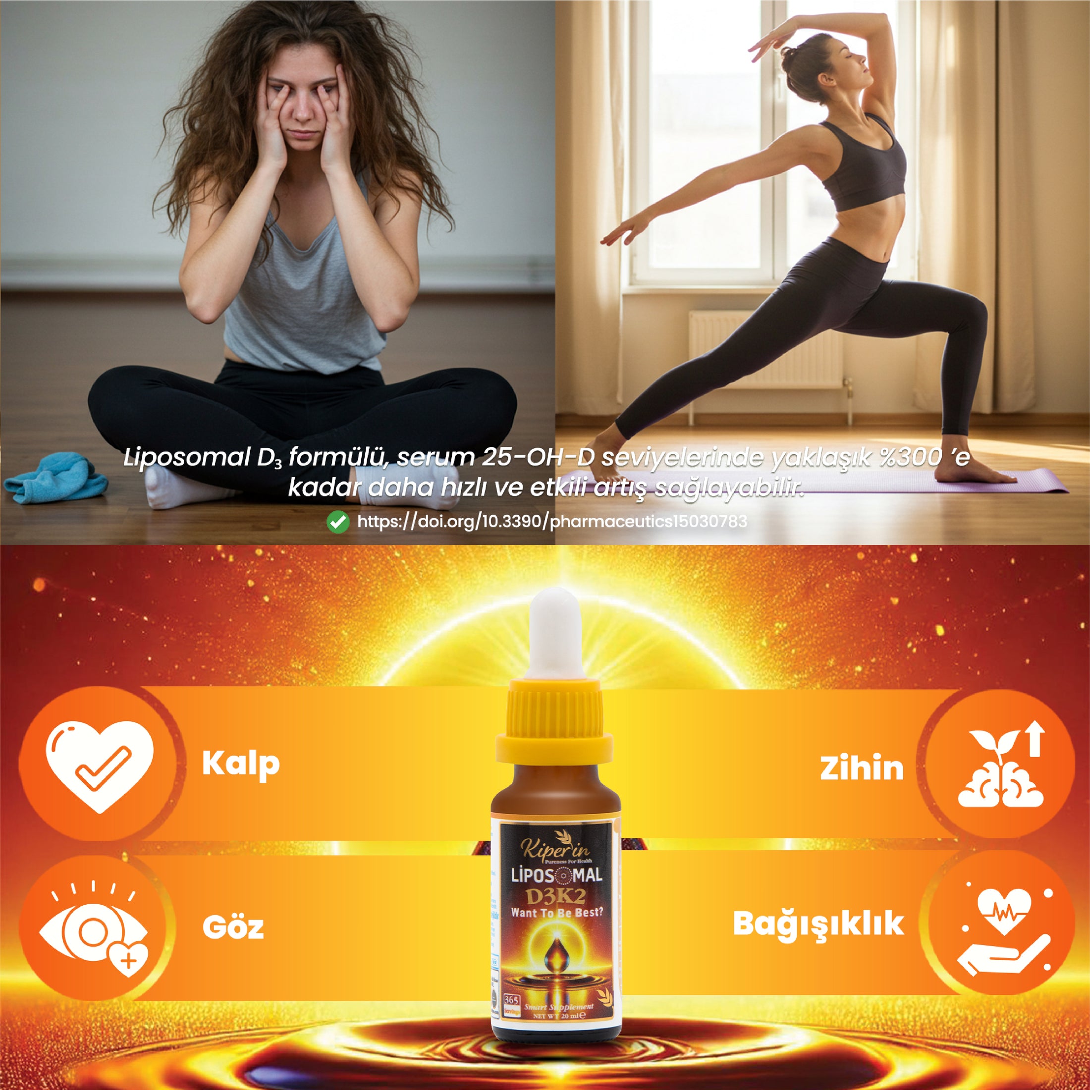 Kiperin Lipozomal D3 K2 Vitaminleri (MK4 ve MK7) & Çok Yüksek Biyoaktif (365 Günlük)