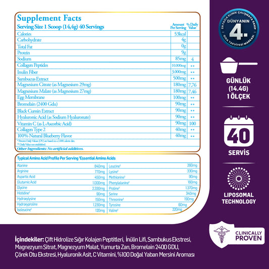 Kiperin Purple Collagen (576gr) %100 Saf ve Doğal Mor & Çoklu Kolajen Peptitleri içeren Lipozomal Teknoloji Takviye Edici Gıda