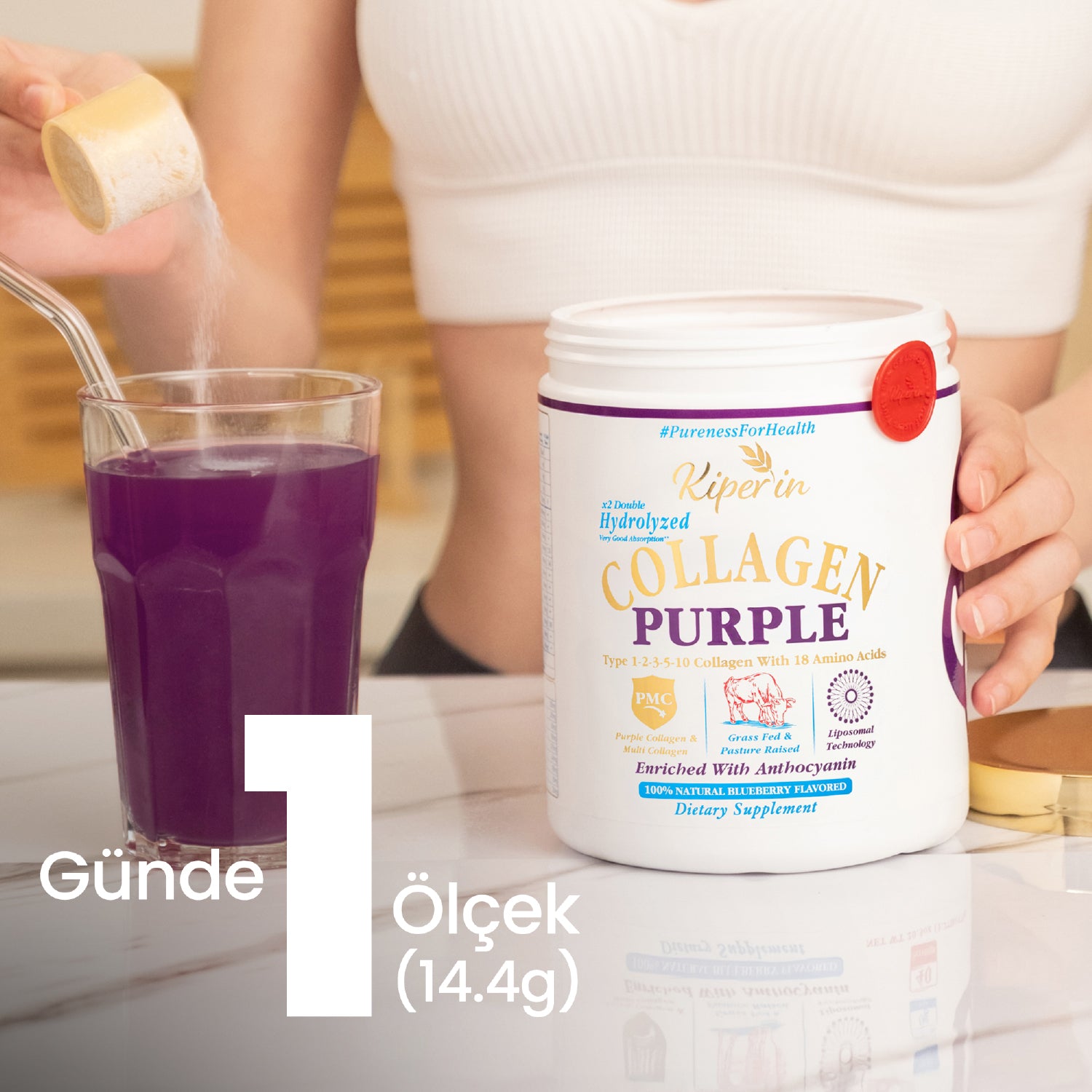 Kiperin Purple Collagen (576gr) %100 Saf ve Doğal Mor & Çoklu Kolajen Peptitleri içeren Lipozomal Teknoloji Takviye Edici Gıda