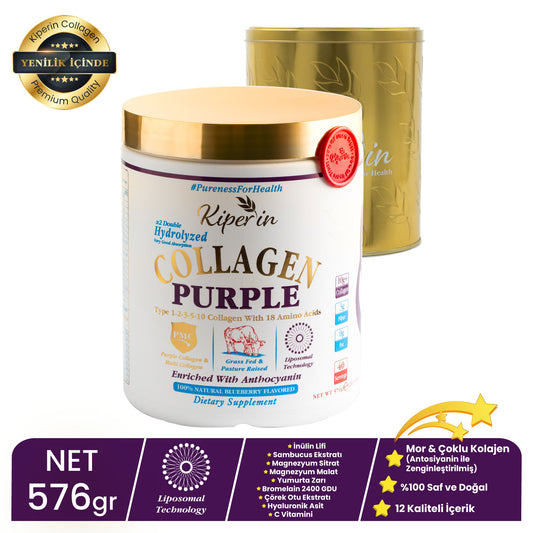 Kiperin Purple Collagen (576gr) Liposomal Technology Food Supplement Containing 100% Pure and Natural Purple &amp; Multiple Collagen Peptides