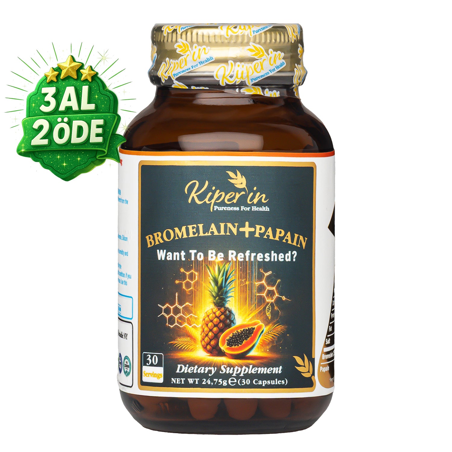 Kiperin Bromelain(2500 Gdu) & Papain - Doğal Proteolitik Enzim (30Kapsül & 700mg)