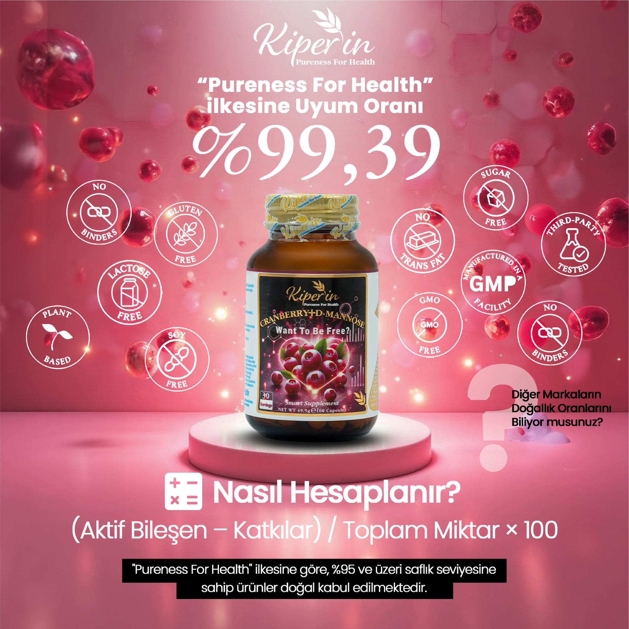 Kiperin Cranberry, D-Mannoz, C Vitamin (60Kapsül & 1400mg)