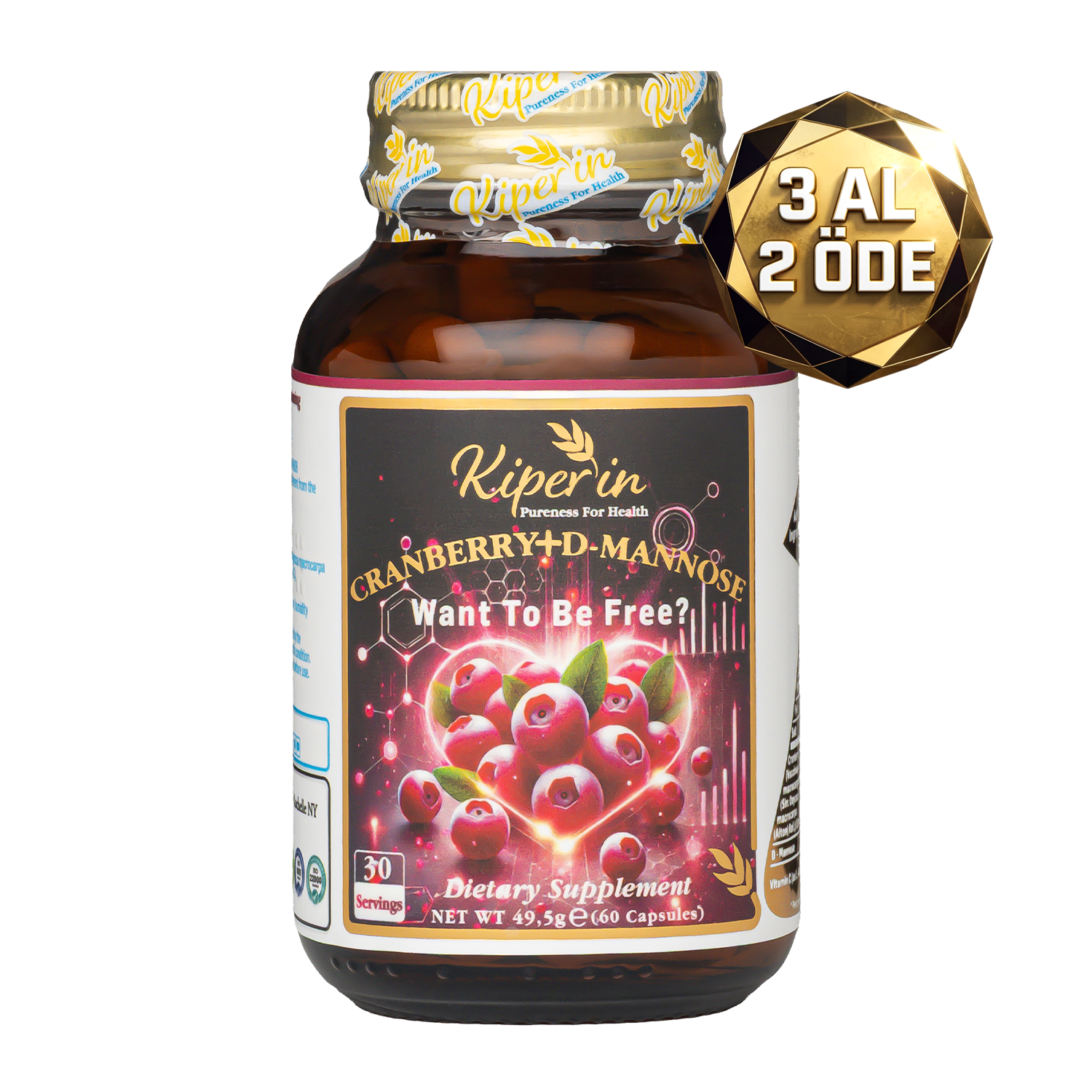Kiperin Cranberry, D-Mannoz, C Vitamin (60Kapsül & 1400mg)