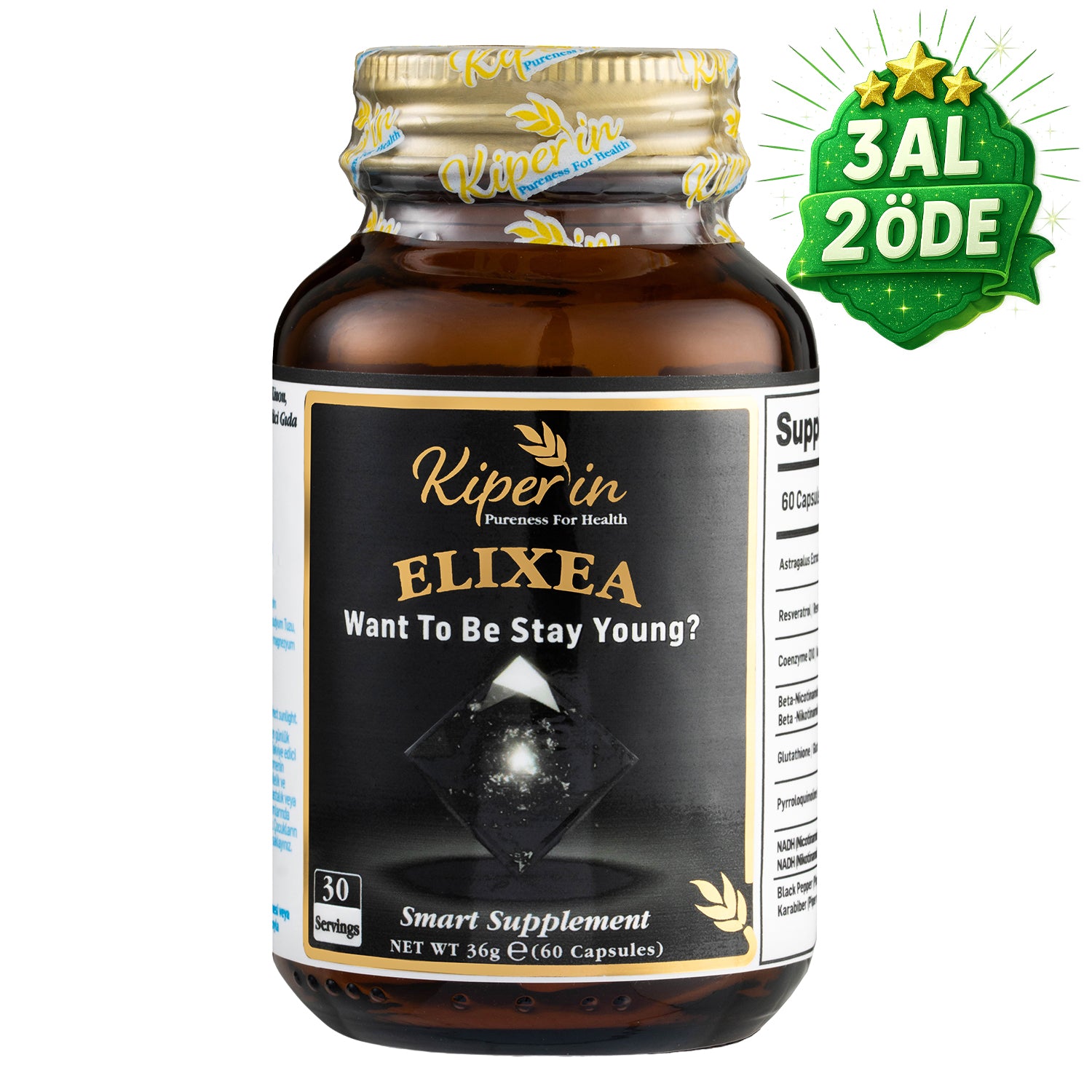 Kiperin Elixea ‘Longevity' | Resveratrol, Glutatyon, Koenzim Q10, NMN, NADH, PQQ..| 60 Kapsül