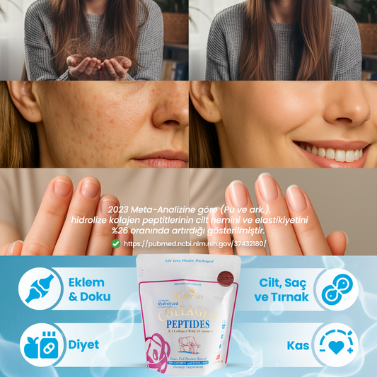 %100 Saf ve Doğal Yüksek Biyoaktif Çift Hidrolize Kolajen Peptitler içeren Diyet Takviyesi (300gr)