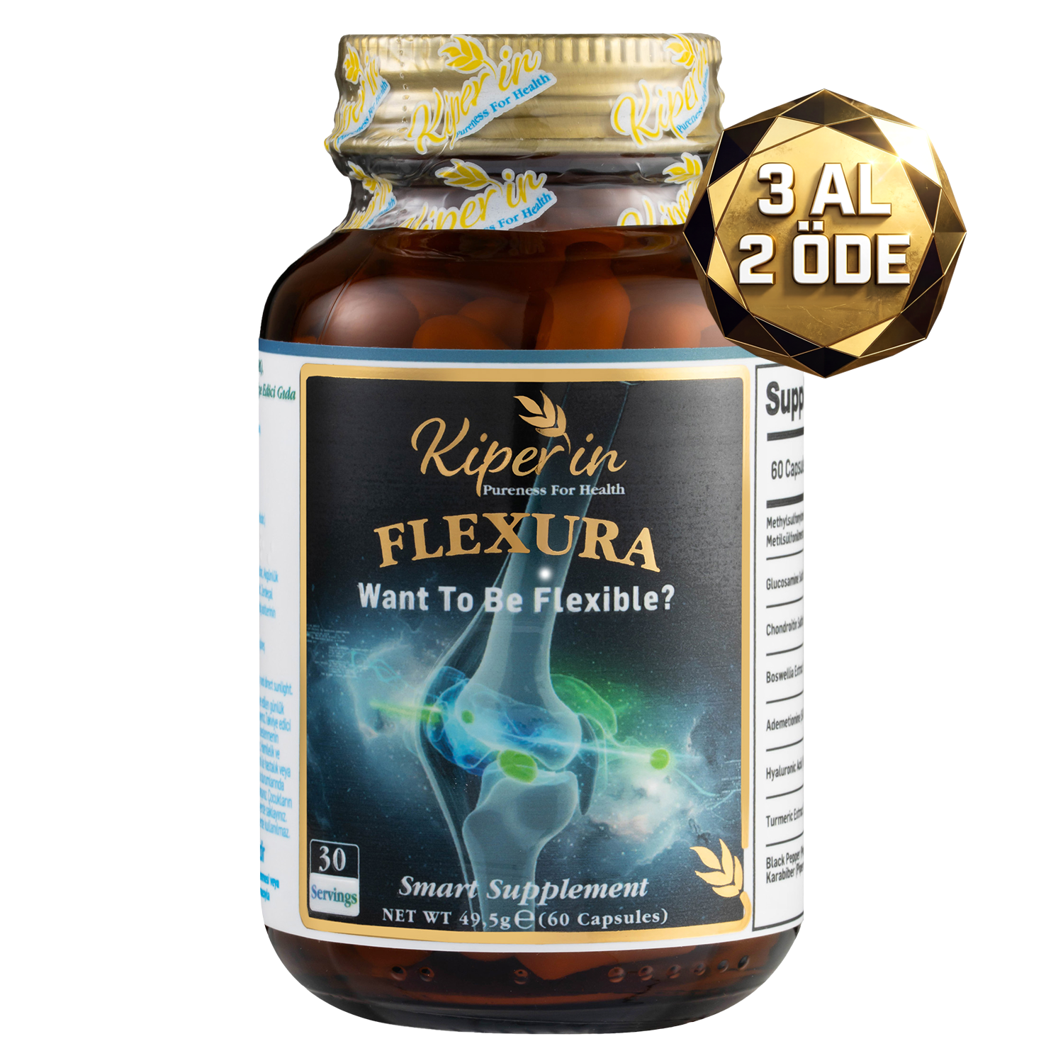Kiperin Flexura | Glukozamin, MSM, Kondroitin, Akgünlük, SAM-e, Hyaluronik Asit.. | 60 Kapsül