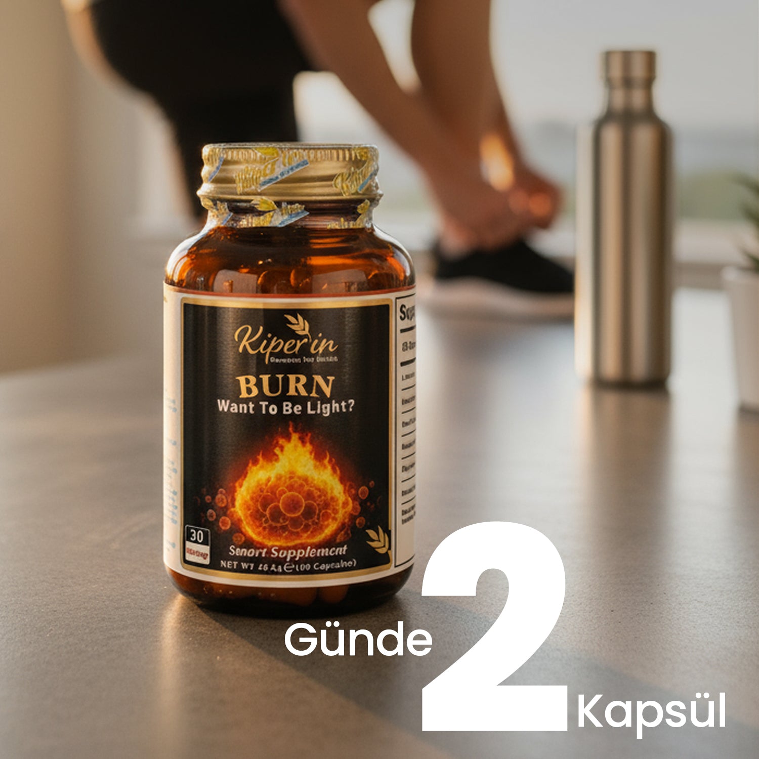 Kiperin Burn | L-Karnitin, Yeşil Çay, Guarana, Zencefil, Garsiniya, Kafein | 60 Kapsül