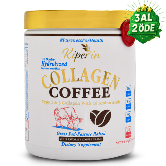Kiperin Coffee Collagen | Kahveli Çift Hidrolize %100 Saf ve Doğal Toz Kolajen Peptitler | 30 Günlük
