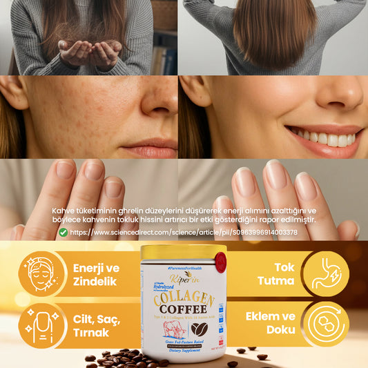 Kiperin Coffee Collagen | Kahveli Çift Hidrolize %100 Saf ve Doğal Toz Kolajen Peptitler | 30 Günlük