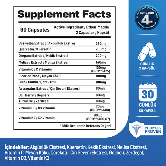 Kiperin Eigrela | Kuersetin, Kekik, Astragalus, Çörek Otu, Akgünlük.. | 60 Kapsül