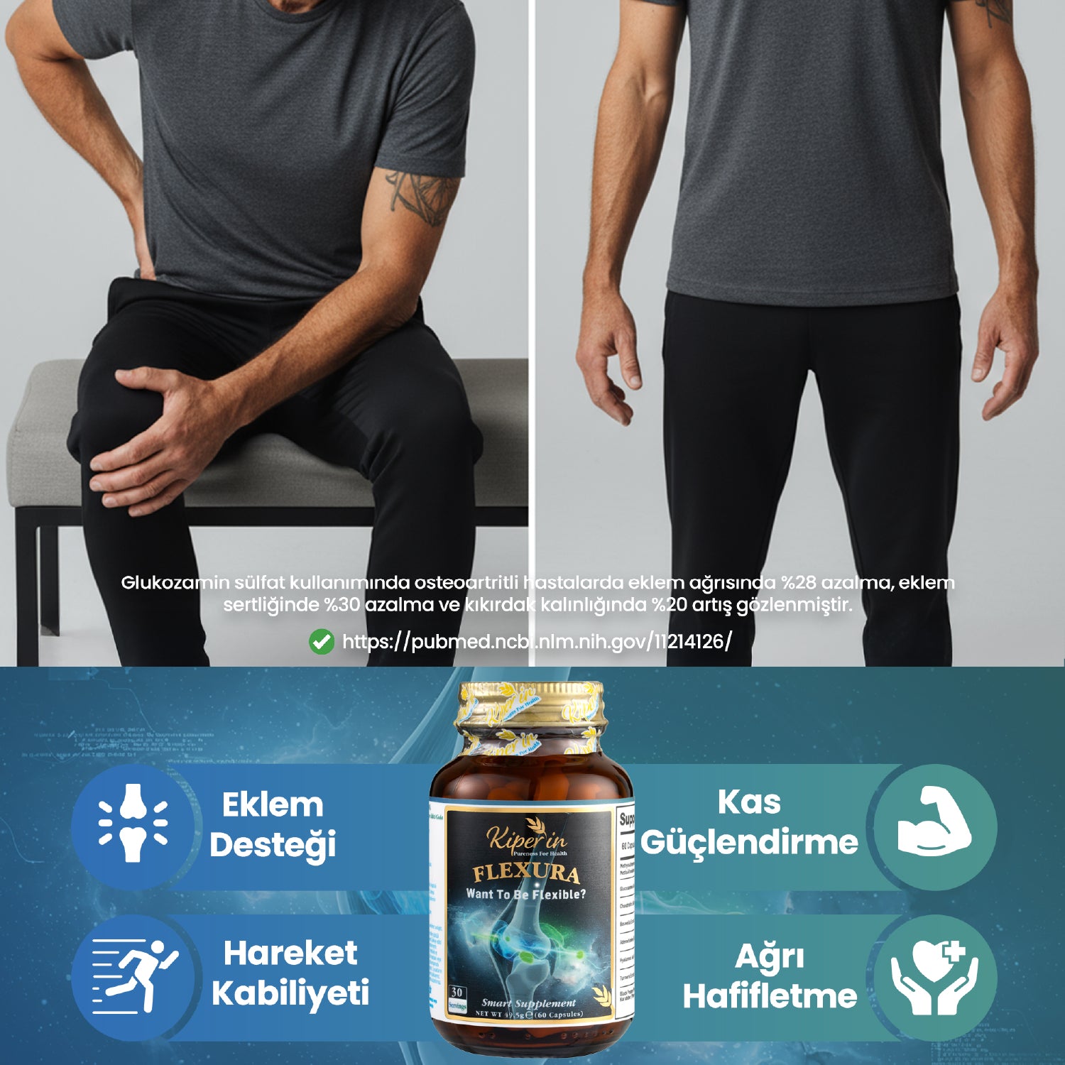 Kiperin Flexura | Eklem | Glukozamin, MSM, Kondroitin, Akgünlük, SAM-e, Hyaluronik Asit | 60 Kapsül