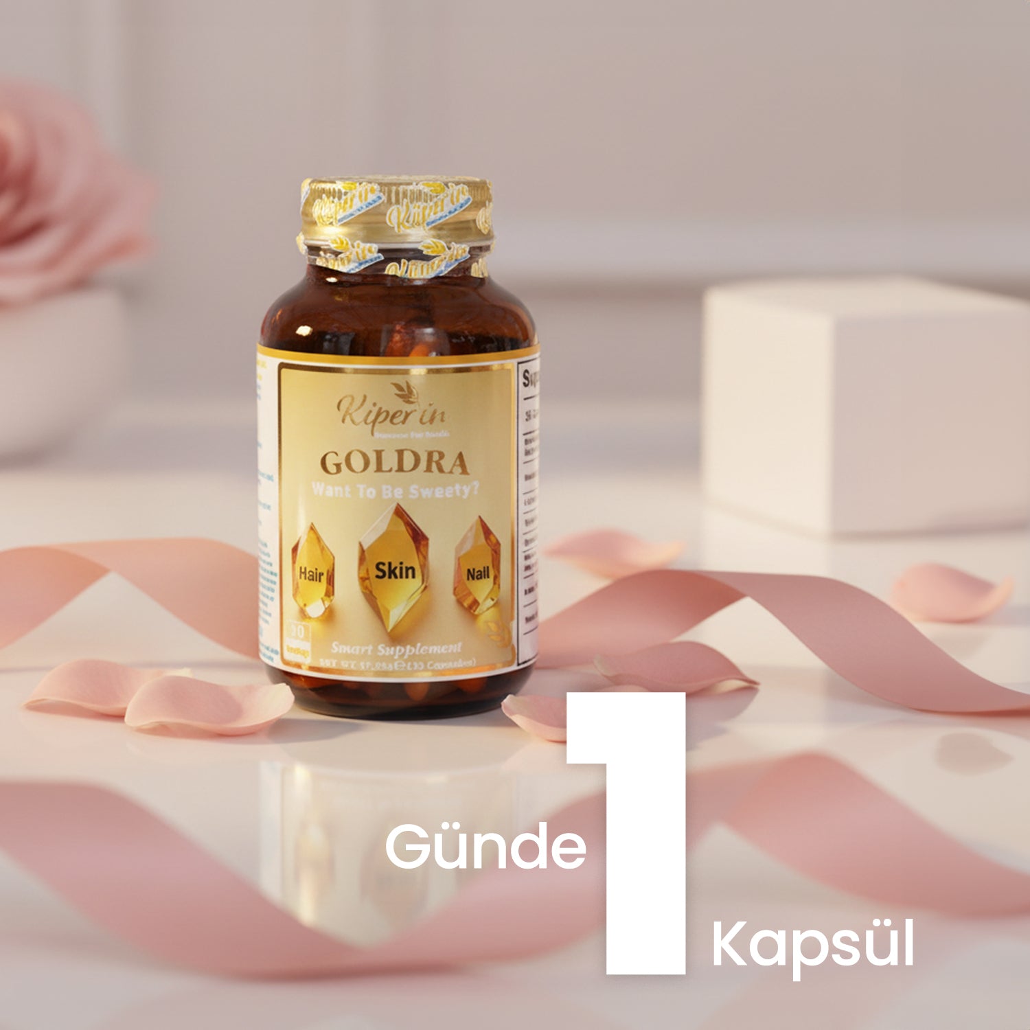 Kiperin Goldra | Cilt, Saç & Tırnak | Biotin, Keratin, Üzüm Çekirdeği, Hyaluronik Asit.. | 30 Kapsül