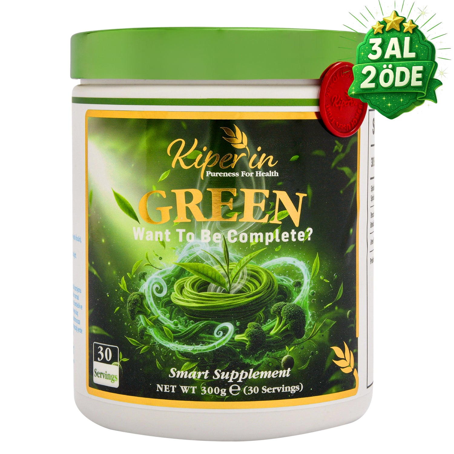 Kiperin Green | Detoks | Spirulina, Yeşil Çay, Brokoli Ekstresi, Prebiyotik (İnülin) | 30 Günlük