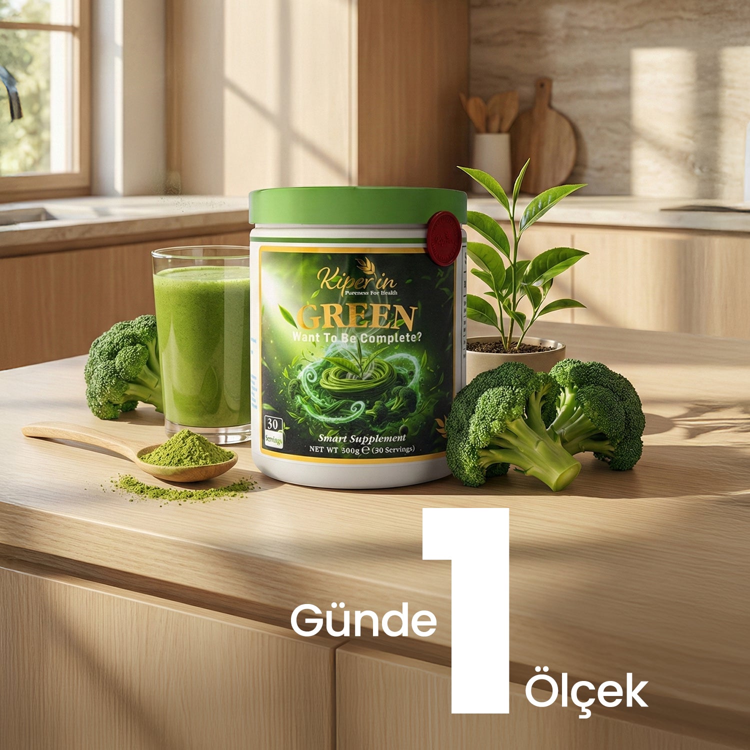 Kiperin Green | Detoks | Spirulina, Yeşil Çay, Brokoli Ekstresi, Prebiyotik (İnülin) | 30 Günlük