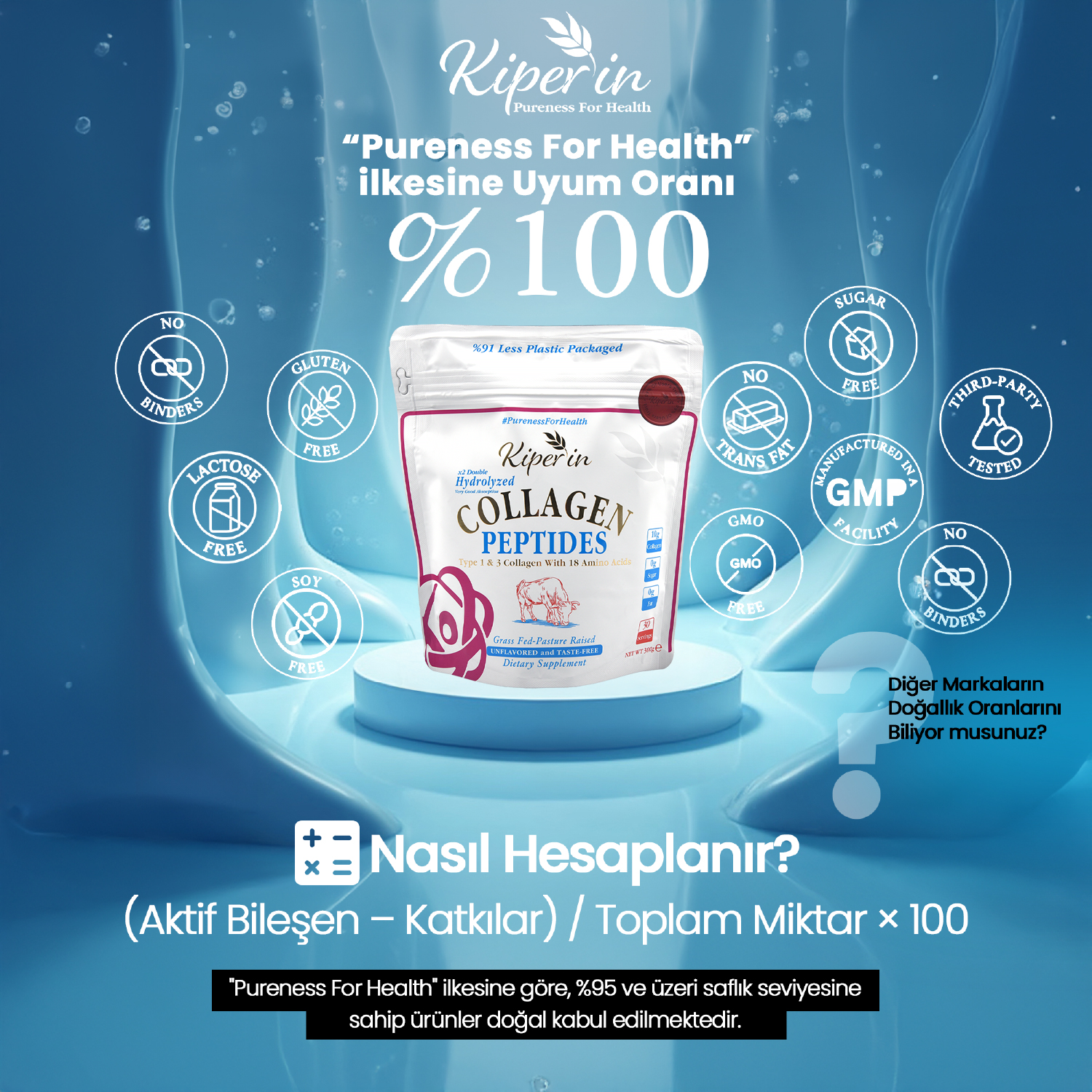 %100 Saf ve Doğal Yüksek Biyoaktif Çift Hidrolize Kolajen Peptitler içeren Diyet Takviyesi (300gr)