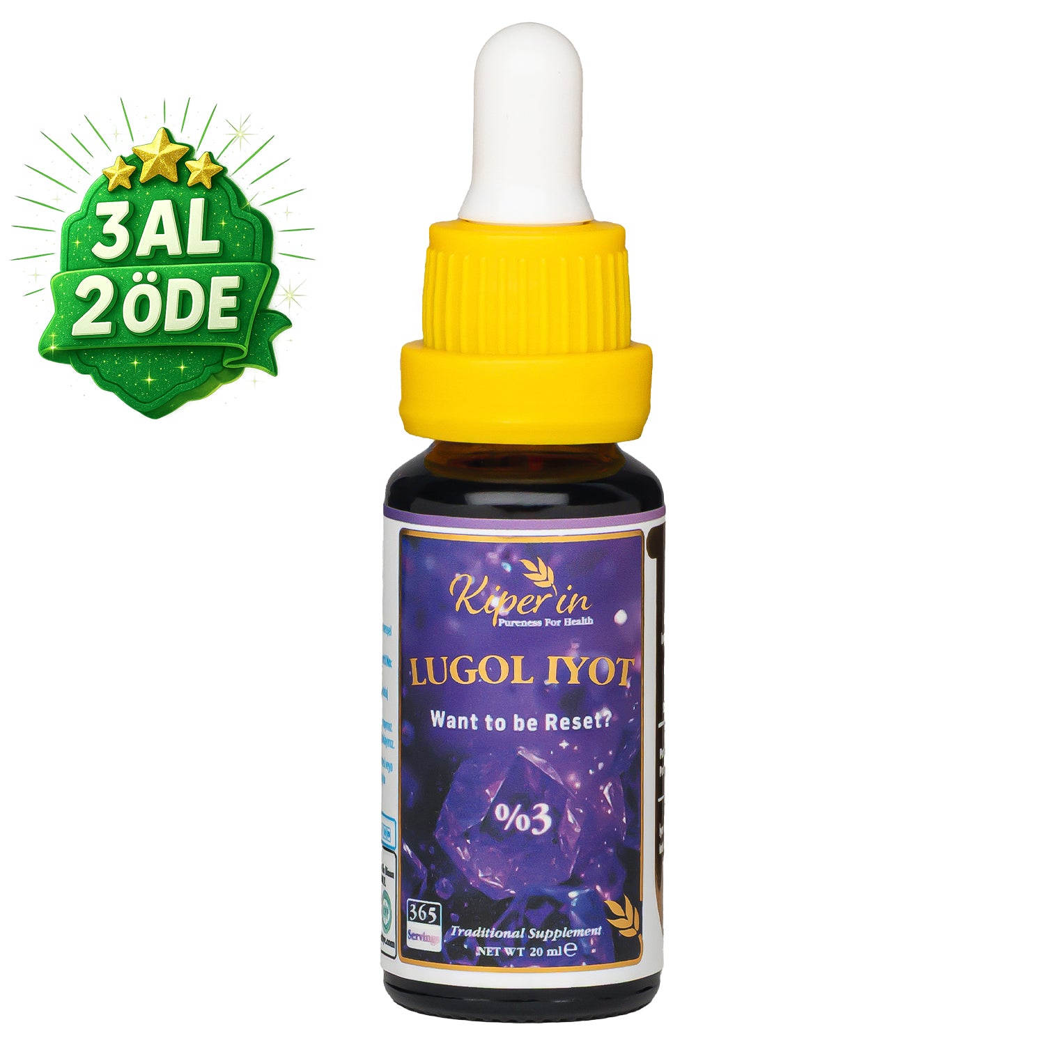 Kiperin Lugol İyot | %3 İyot & %6 Potasyum İyodür | Kaliteli İçerik | Pureness For Health İlkesi | 365 Damla