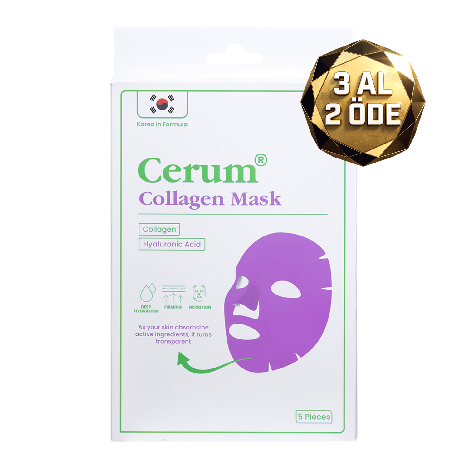 Yüzde Eriyen Kolajen Maskesi | Kolajen - Hyaluronik Asit - Probiyotik | Canlandırıcı | 5 ADET