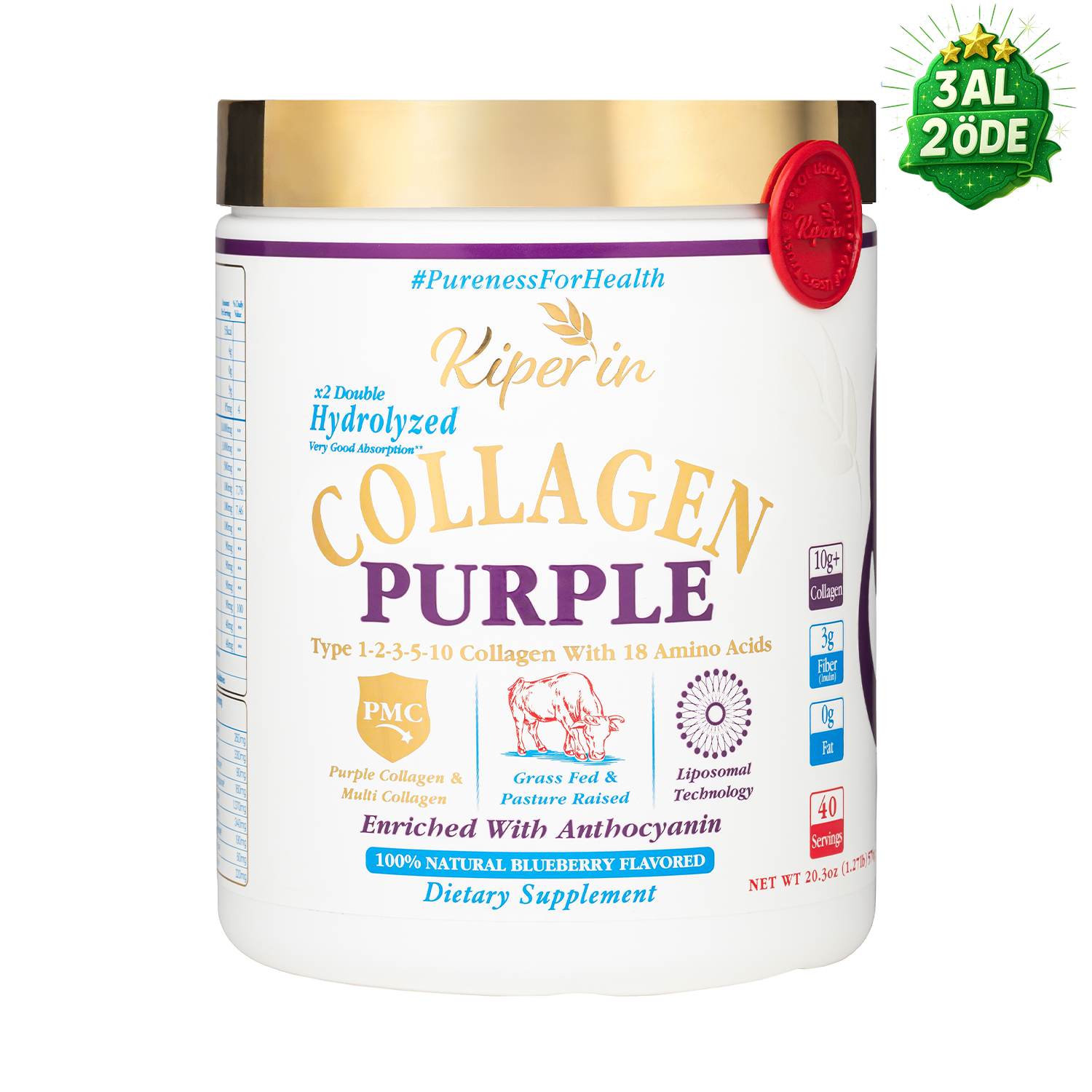 Kiperin Purple Collagen (576gr) %100 Saf ve Doğal Mor & Çoklu Kolajen Peptitleri içeren Lipozomal Teknoloji Takviye Edici Gıda