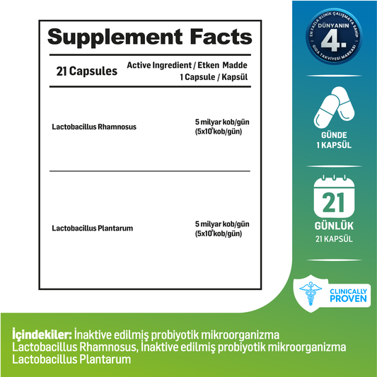 Kiperin Postbiyotik 210 Milyar Cfu Rhamnosus & Plantarum (21Kapsül & 700mg)