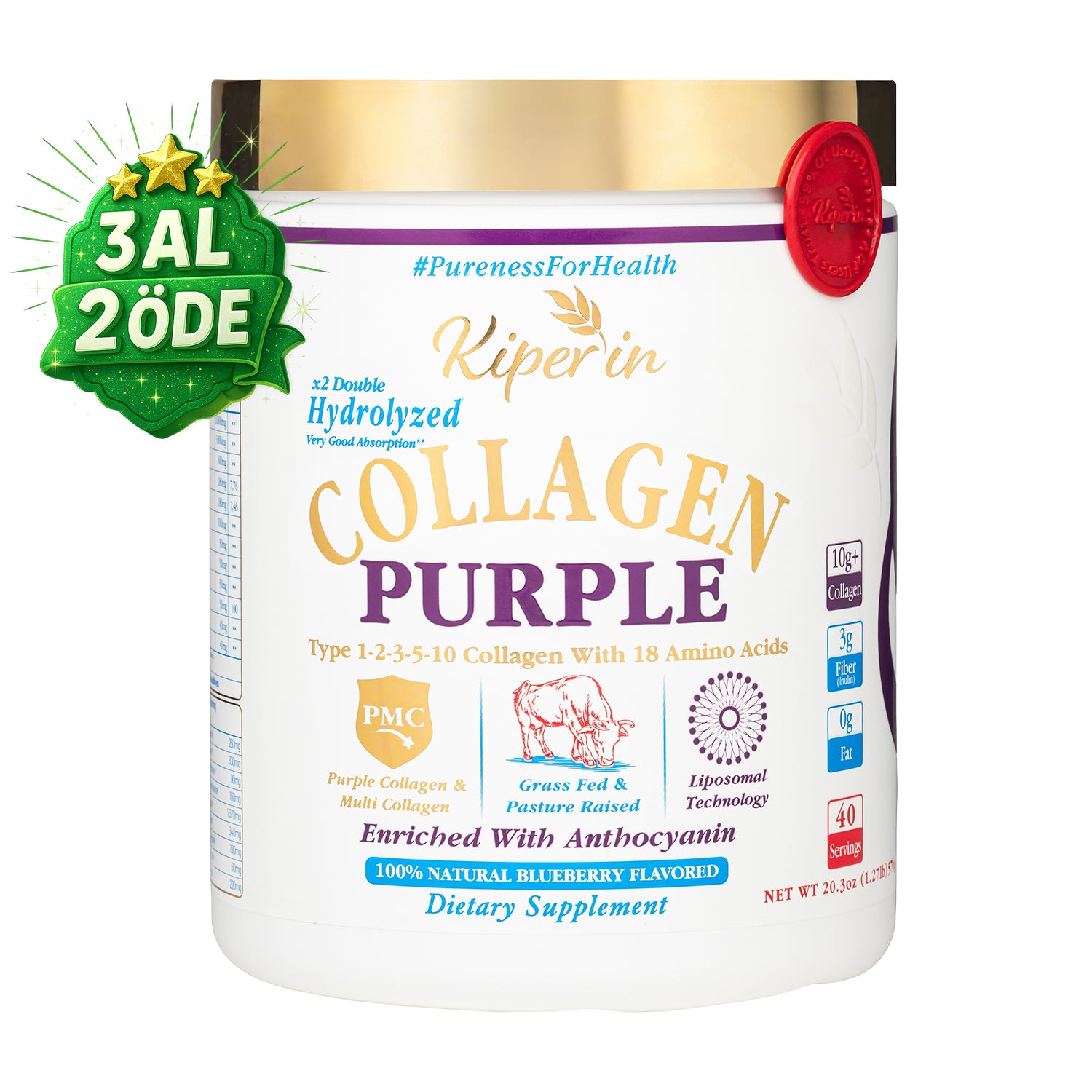 Kiperin Purple Collagen (576gr) %100 Saf ve Doğal Mor & Çoklu Kolajen Peptitleri içeren Lipozomal Teknoloji Takviye Edici Gıda
