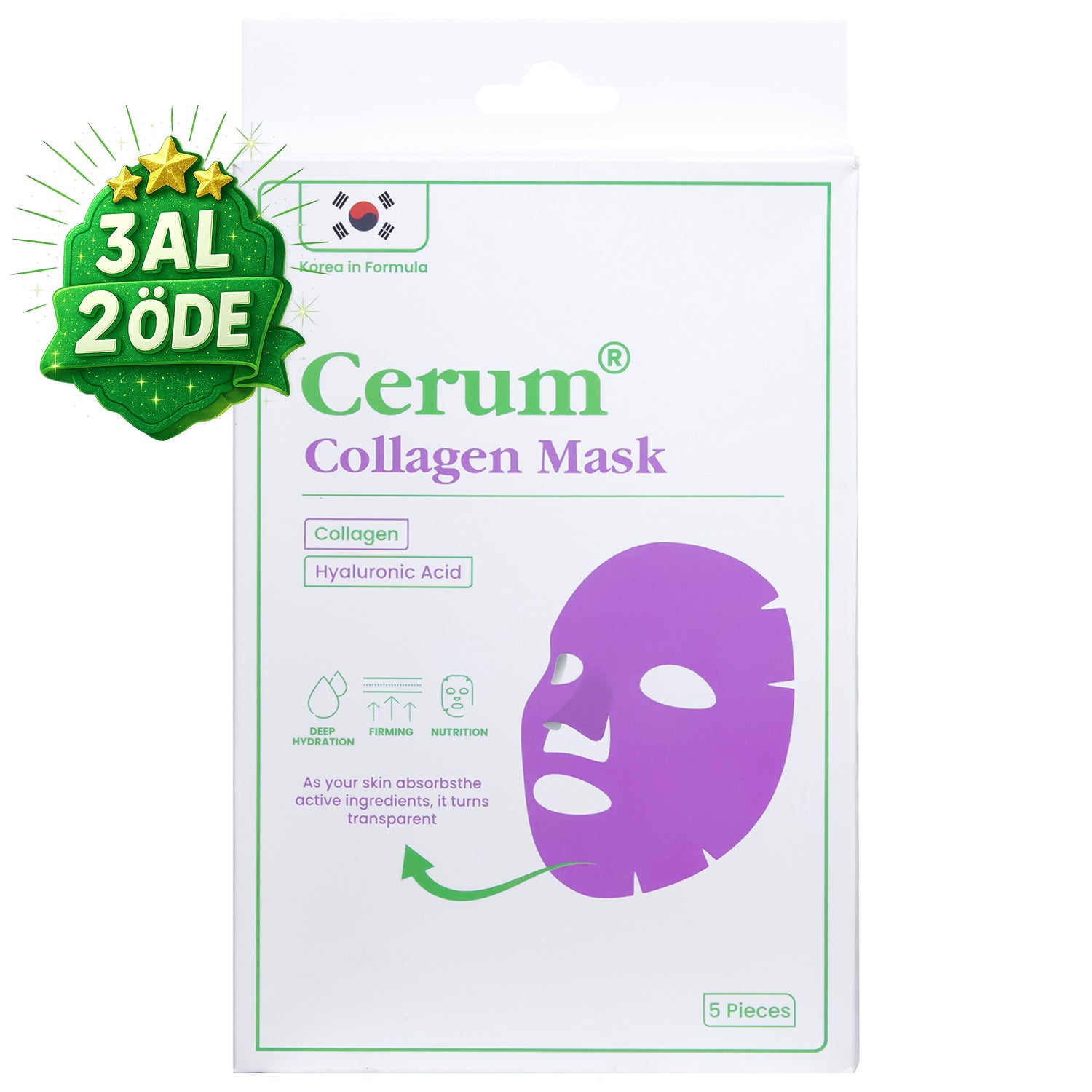 Yüzde Eriyen Kolajen Maskesi | Kolajen - Hyaluronik Asit - Probiyotik | Canlandırıcı | 5 ADET