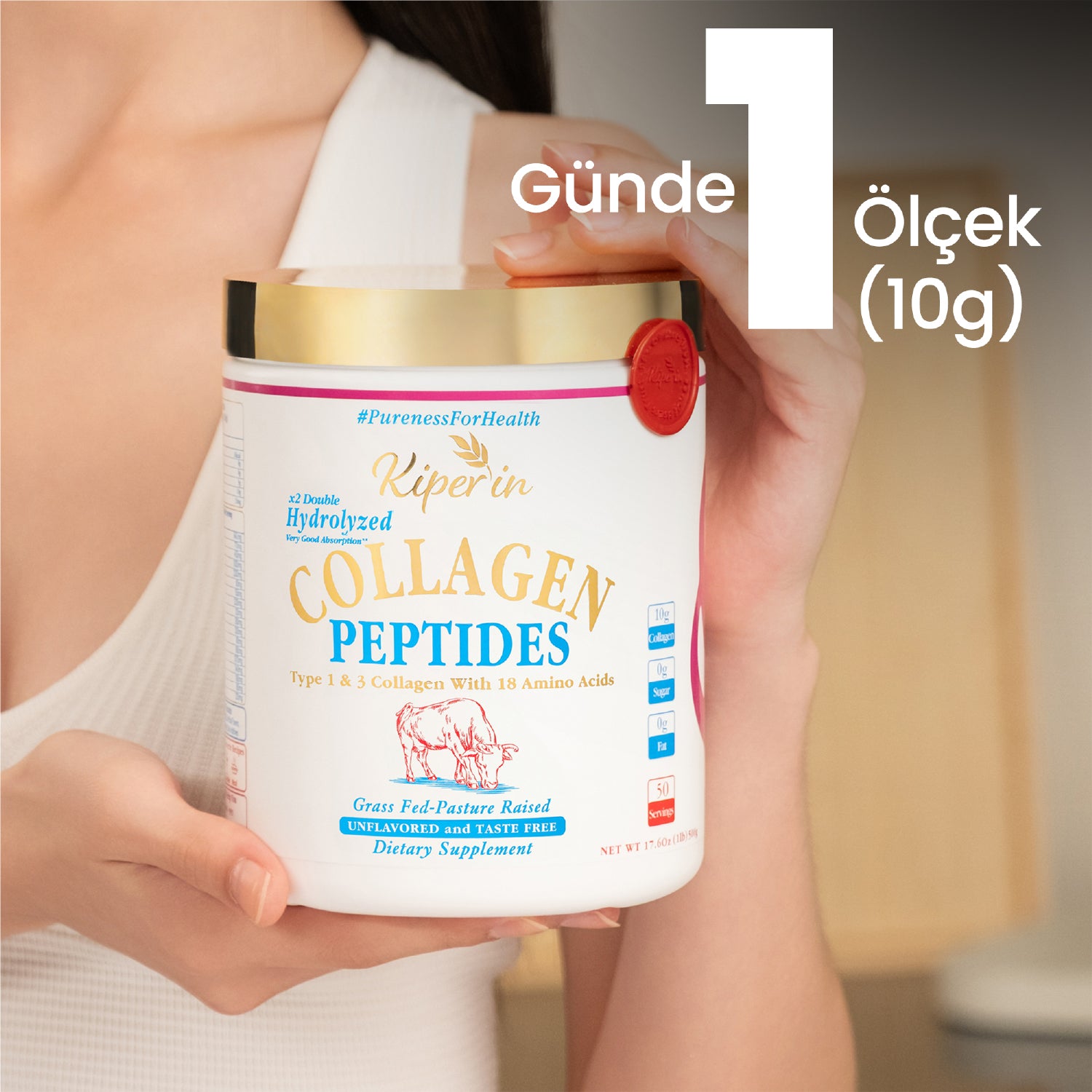 Kiperin Collagen Classic (500gr) %100 Saf ve Doğal Yüksek Biyoaktif Çift Hidrolize Kolajen Peptitleri içeren Takviye Edici Gıda