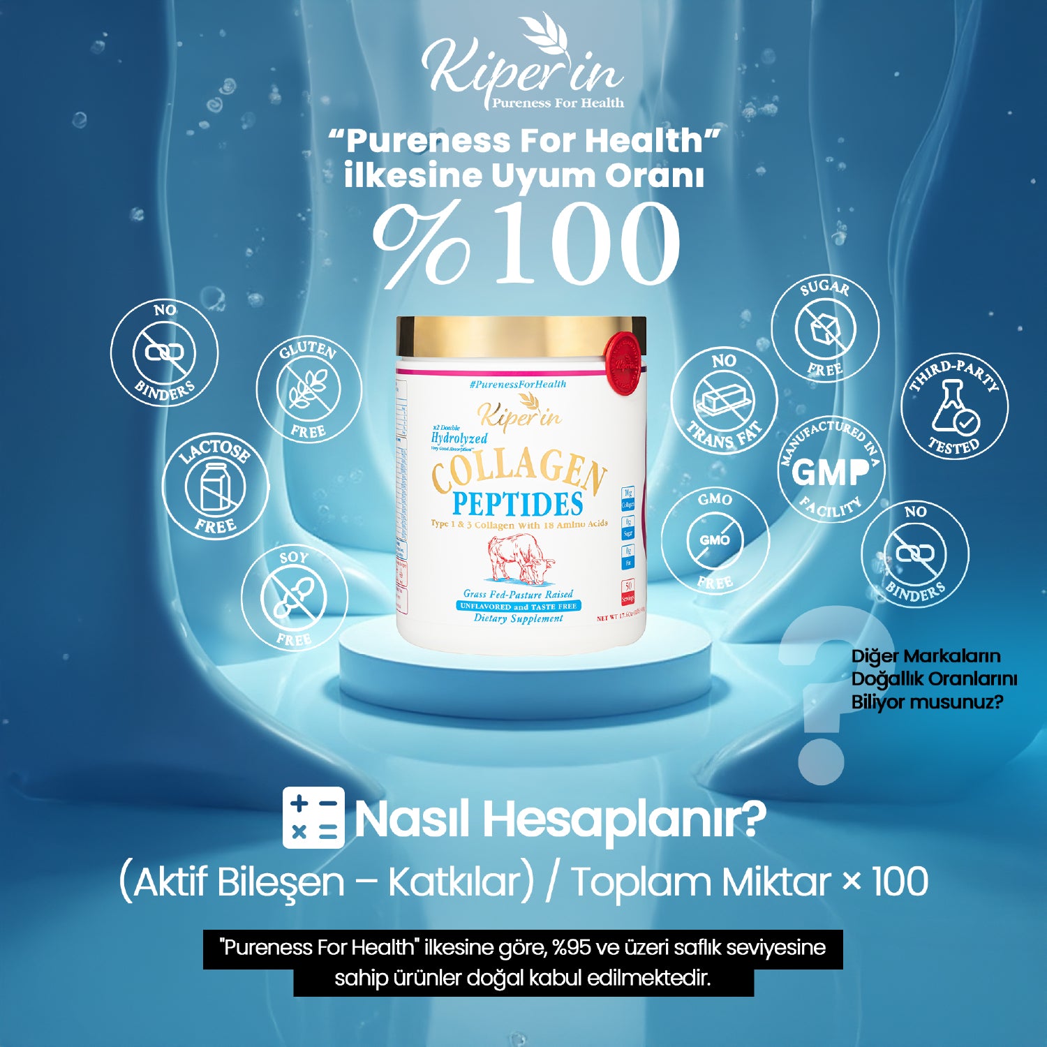 Kiperin Collagen Classic (500gr) %100 Saf ve Doğal Yüksek Biyoaktif Çift Hidrolize Kolajen Peptitleri içeren Takviye Edici Gıda
